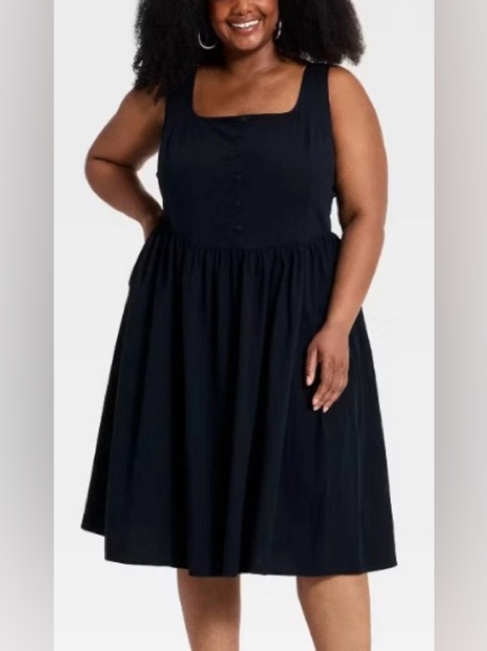 NWT Ava & Viv Plus Size Black Sleeveless Button-Front Midi A-Line Dress-2 avail